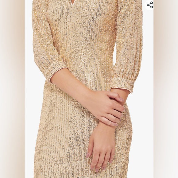 Kensie Women's Sequin Mesh Blouson Sleeve Dress- Gold Size 8 - Picture 3 of 3